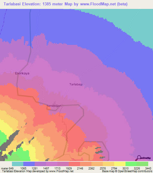 Tarlabasi,Turkey Elevation Map