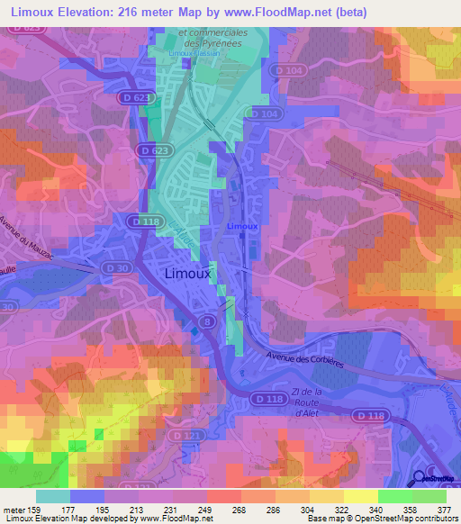 Limoux,France Elevation Map