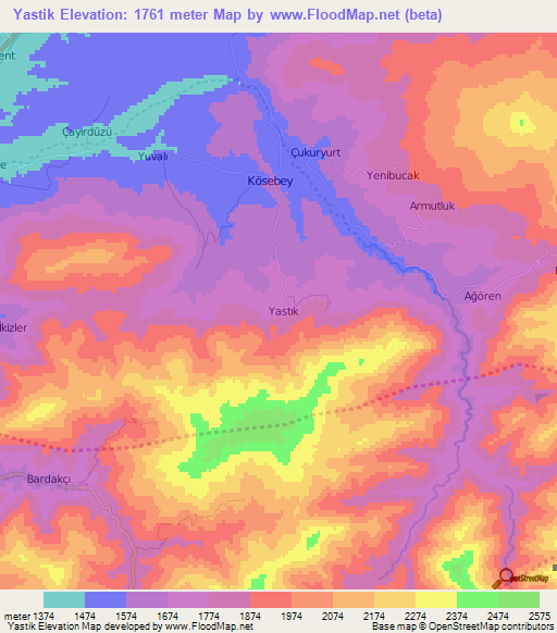 Yastik,Turkey Elevation Map