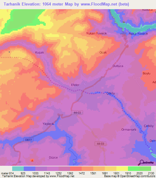 Tarhanik,Turkey Elevation Map