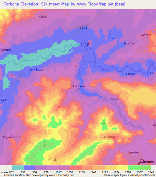 Tarhana,Turkey Elevation Map