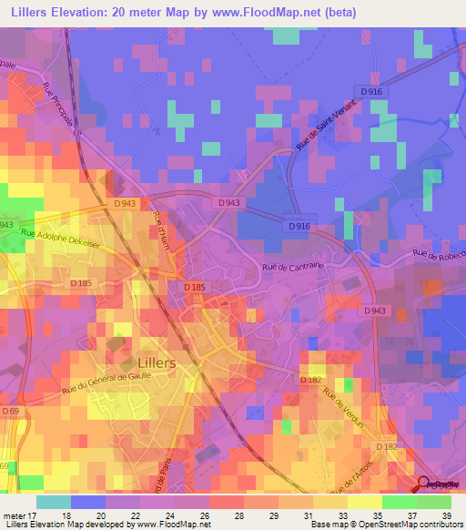 Lillers,France Elevation Map