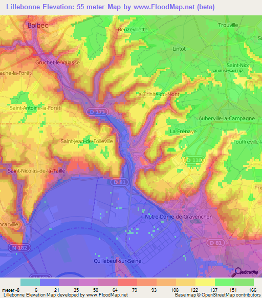 Lillebonne,France Elevation Map