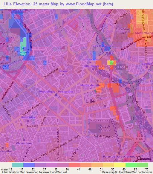 Lille,France Elevation Map