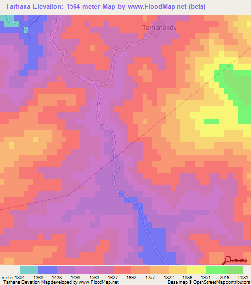 Tarhana,Turkey Elevation Map