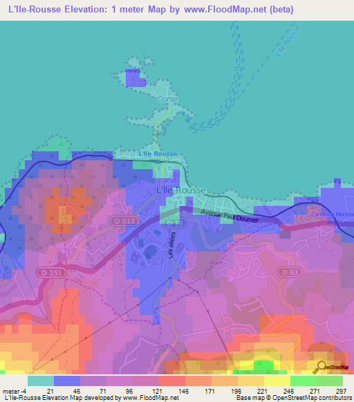 L'Ile-Rousse,France Elevation Map