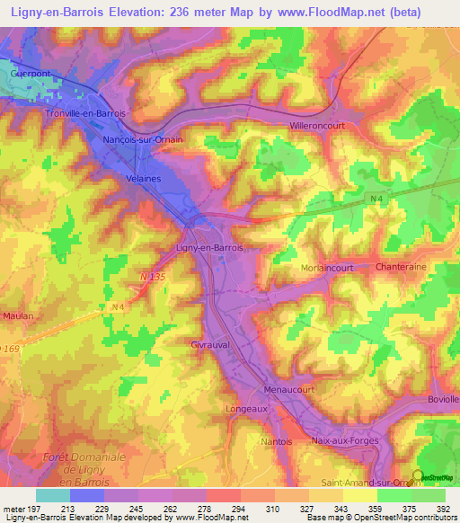 Ligny-en-Barrois,France Elevation Map