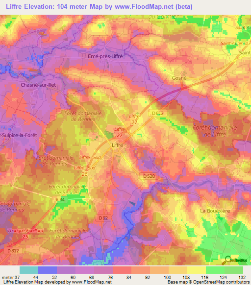 Liffre,France Elevation Map