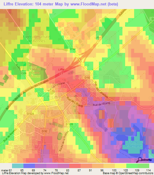 Liffre,France Elevation Map