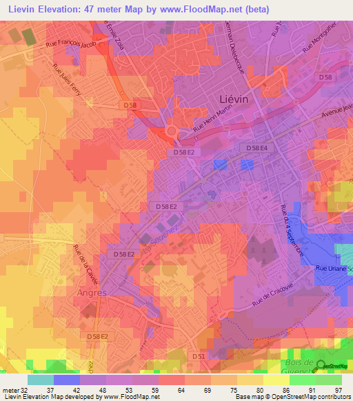 Lievin,France Elevation Map