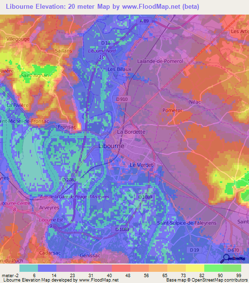 Libourne,France Elevation Map