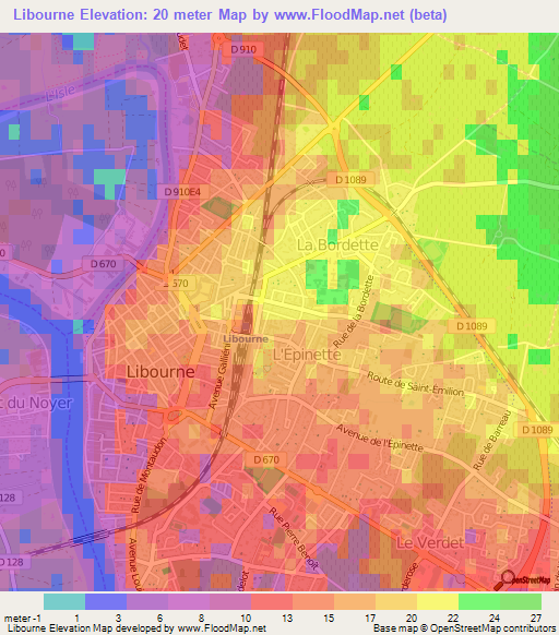 Libourne,France Elevation Map