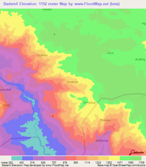 Bademli,Turkey Elevation Map