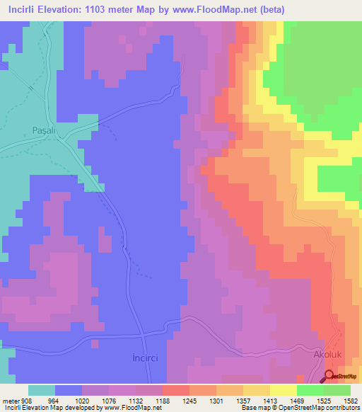 Incirli,Turkey Elevation Map