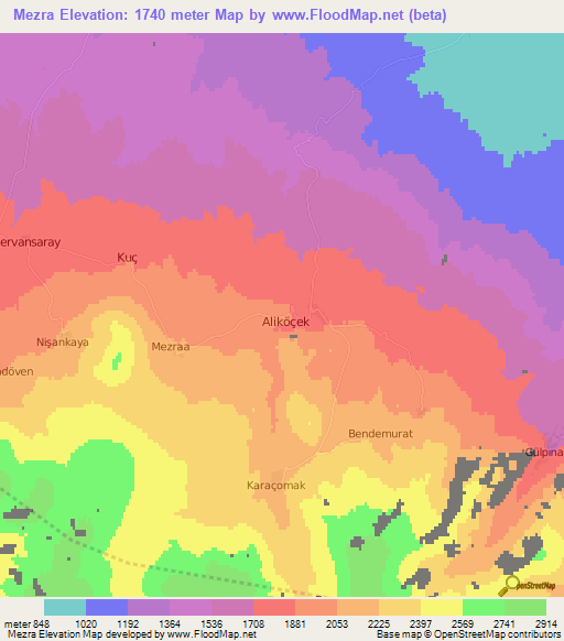 Mezra,Turkey Elevation Map