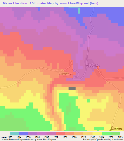 Mezra,Turkey Elevation Map