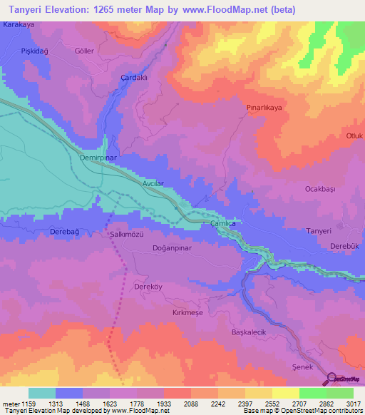 Tanyeri,Turkey Elevation Map