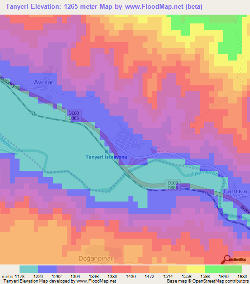 Tanyeri,Turkey Elevation Map