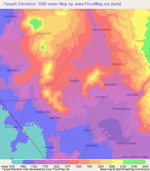 Tanyeli,Turkey Elevation Map