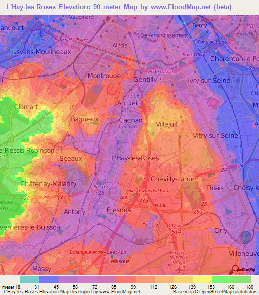 L'Hay-les-Roses,France Elevation Map