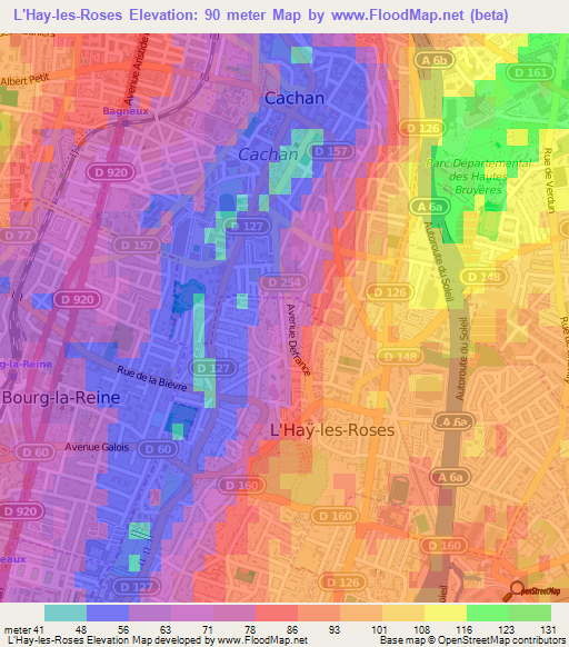 L'Hay-les-Roses,France Elevation Map