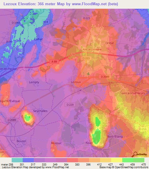 Lezoux,France Elevation Map