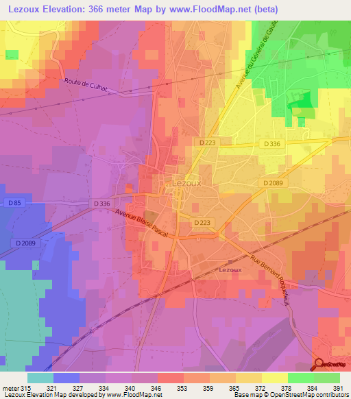 Lezoux,France Elevation Map