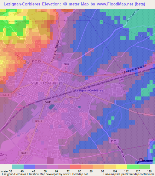 Lezignan-Corbieres,France Elevation Map