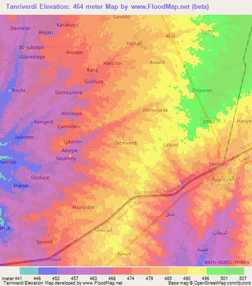 Tanriverdi,Turkey Elevation Map