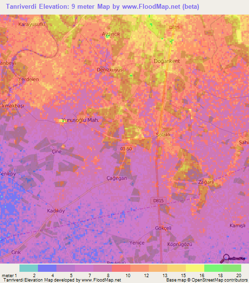 Tanriverdi,Turkey Elevation Map