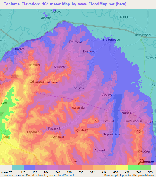 Tanisma,Turkey Elevation Map