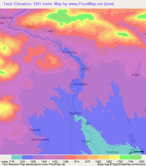 Tanir,Turkey Elevation Map