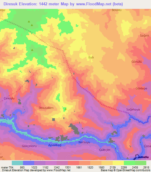 Diresuk,Turkey Elevation Map