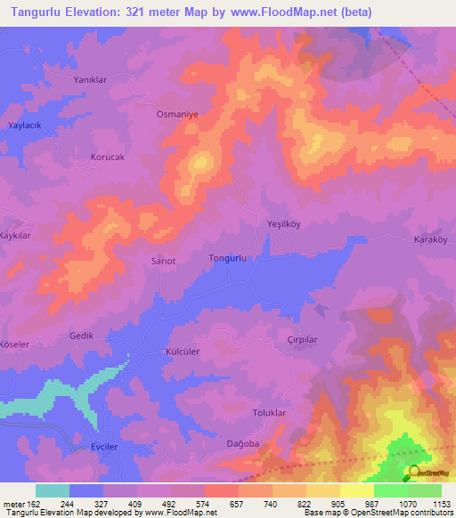 Tangurlu,Turkey Elevation Map