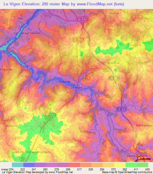 Le Vigen,France Elevation Map