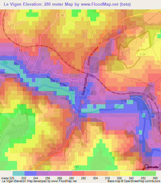 Le Vigen,France Elevation Map