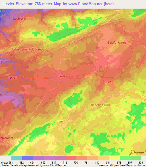 Levier,France Elevation Map