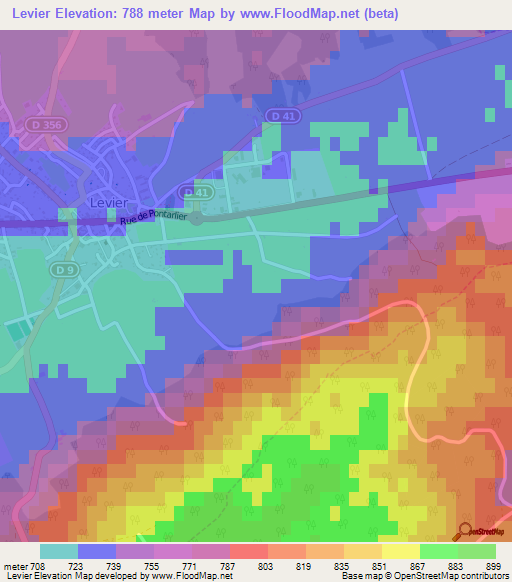 Levier,France Elevation Map