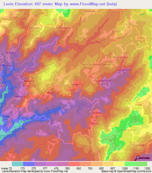 Levie,France Elevation Map