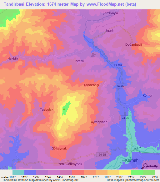 Tandirbasi,Turkey Elevation Map