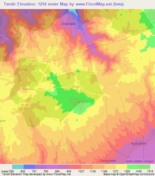 Tandir,Turkey Elevation Map