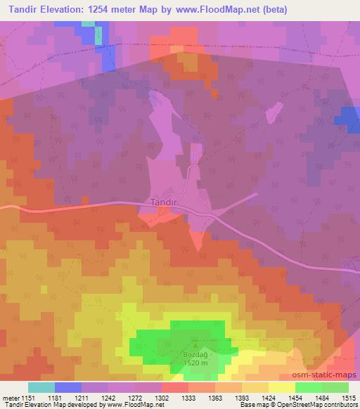 Tandir,Turkey Elevation Map