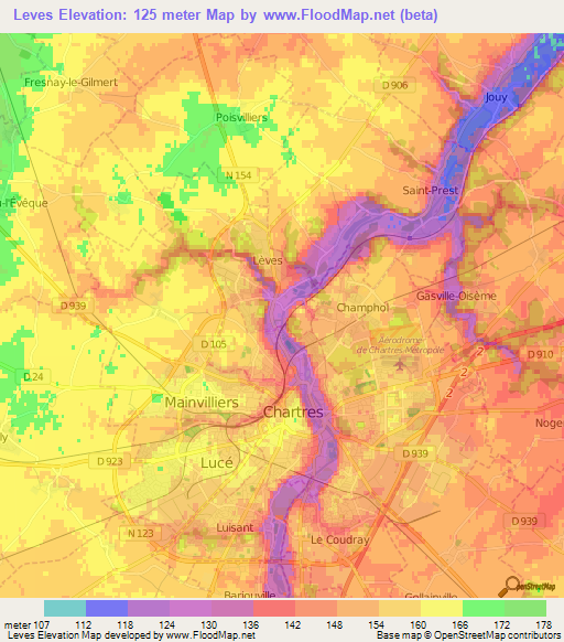 Leves,France Elevation Map