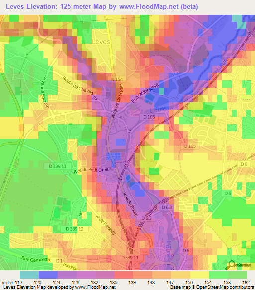 Leves,France Elevation Map