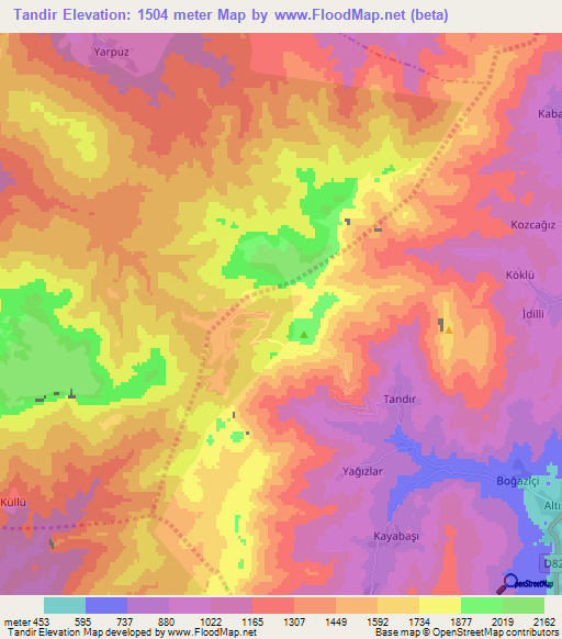 Tandir,Turkey Elevation Map