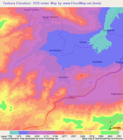 Tanbura,Turkey Elevation Map