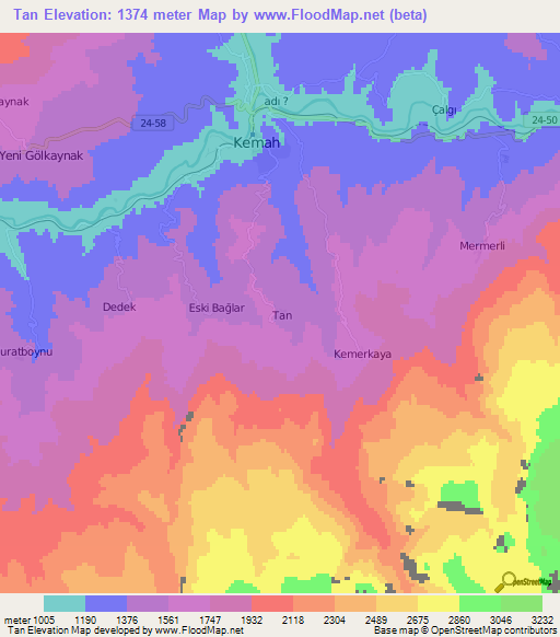 Tan,Turkey Elevation Map