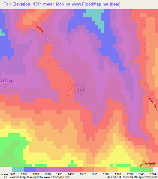 Tan,Turkey Elevation Map