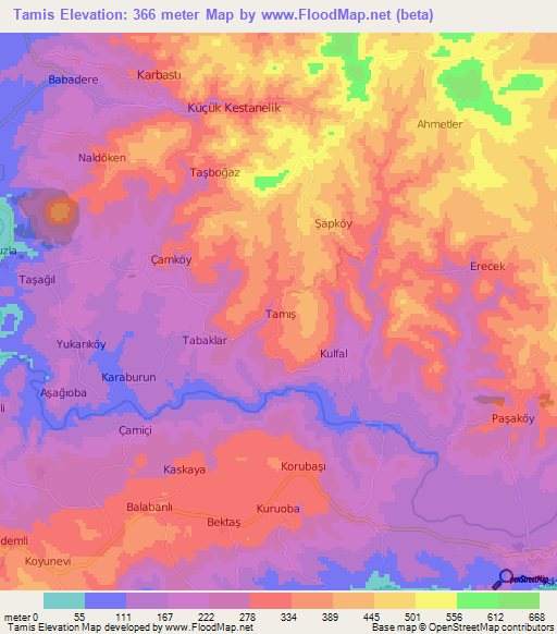 Tamis,Turkey Elevation Map