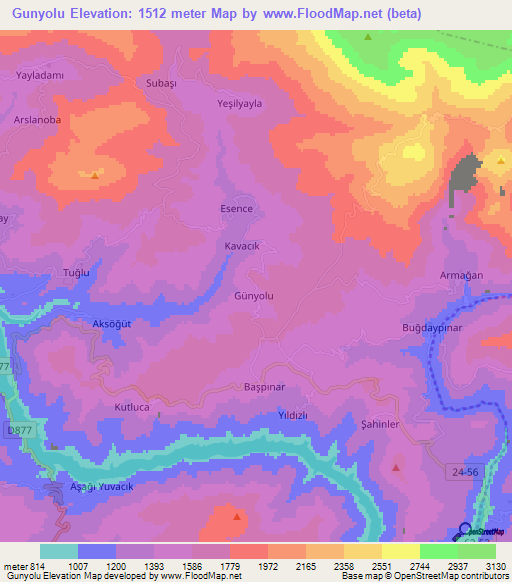 Gunyolu,Turkey Elevation Map